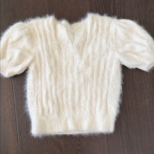 Soft Cable-Knit Puff Sleeve 💯 angoraSweater - Ivory, professionally handmade